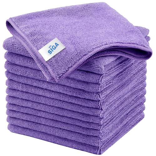 MR.SIGA Microfiber Cleaning Cloths, Streak Free Microfiber Towels, 12 Pack - color: Purple