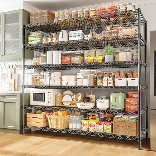 REIBII 6-Tier Heavy Duty Wire Shelving Unit, 3840LBS Storage Shelf Rack | 3840 lbs capacity,commercial grade,25mm steel rods,3 reinforcing posts/layer,powder-coated,rust-proof,tool-free assembly - size: 83"H x 55.5"W x 18"D
