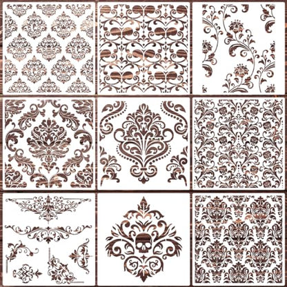 Damask Stencils for Walls Stencils for Painting Large Pattern 12inch | Damask Stencil Texture Mixed Medium Layering Templates for Painting on Wood Furniture Canvas Paper Fabric - style: Damask