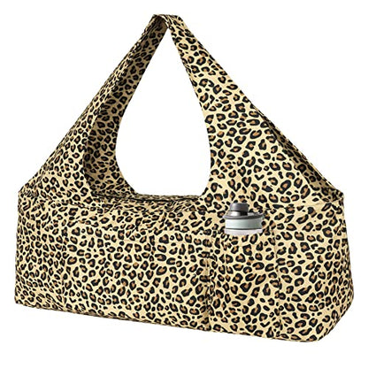 Yoga Mat Bag - Large Yoga Bag with Yoga Mat Strap, Zipper and Pockets - Yoga Bags and Carriers Fits All Your Stuff - Personalized Yoga Mat Bags for Women Fits Most Size Mats - color: Leopard Print