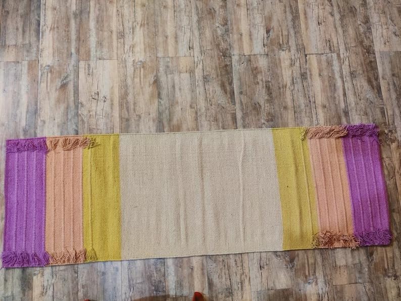 Jaipur art & Rugs Cotton Yoga Mat - Eco-Friendly Hand-Woven Rug - Non Slip & Thick (24”x72”x5mm) for Everyday Fitness at Home - Comfortable Extra-Long - color: Multi-8