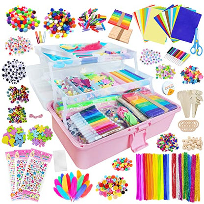 Itopstar 3000 Kids Arts and Crafts Supplies for Kids Crafting Supply in 3 Layered Plastic Art Box All in One Ages 8 9 10 11 & 12 Year Old Girls & Boys Crafting Supply Set - color: Pink 3000pcs
