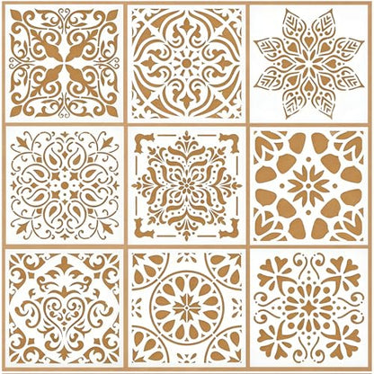 9 Pcs Mandala Stencils for Painting Reusable Plastic 6×6 Inch Mandala Dot Stencils Drawing Templates for Crafts DIY Wall Canvas Notebook Knit Card Wood