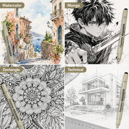 12 Pcs Archival Inking Markers Black Fineliner Drawing Art Pens | Fine Line Pens, Waterproof Markers, Sketch Outline Pen for Detail Outlining Drawing Sketching, Manga Watercolor Calligraphy