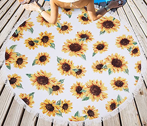 Oversized Floral Sunflower Round Beach Towel for Women, Microfiber Beach Blanket Quick Dry And Sand Proof Circle Towel, Soft Thick Pool Swim Yoga Picnic Circular Towel Sunflower Gifts, 59 inches - color: Round Sunflower Beach Towel