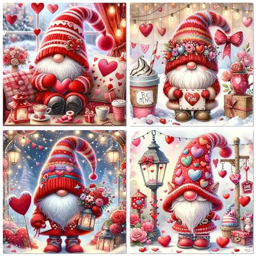 Ekuxom 4 Pack Gnome Diamond Art Kits for Adults-Gnome Love Diamond Painting | 5D DIY Round Full Drill Paint by Diamonds Pictures Crafts for Home Wall Decor 14x14inch - color: Gnome