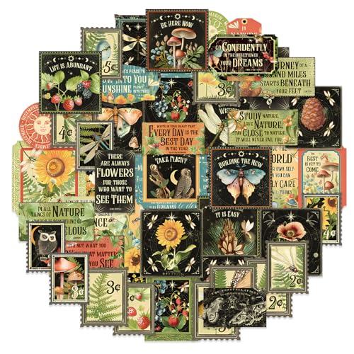 Bomichi 100 Pcs Postage Stamp Stickers, Aesthetic Insect Plants Decorative Stickers for Scrapbooking Bullet Journaling Planners DIY Calendars Notebook Junk Journal - style: Novelty Tags