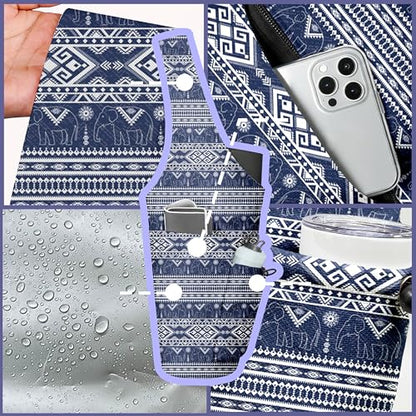 Yoga Bag for Women, Large Yoga Mat Bag Tote Carrier with Wet Dry Pocket | Water Bottle Holder & Adjustable Strap, Fits 1/2" Thick Yoga Mat for Gym, Pilates, Travel, Work - color: Blue Boho Elephant