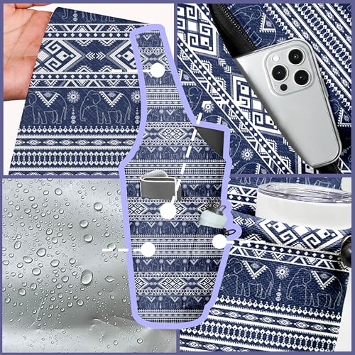 Yoga Bag for Women, Large Yoga Mat Bag Tote Carrier with Wet Dry Pocket | Water Bottle Holder & Adjustable Strap, Fits 1/2" Thick Yoga Mat for Gym, Pilates, Travel, Work - color: Blue Boho Elephant