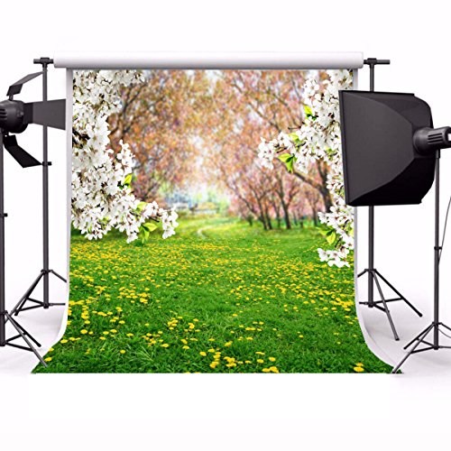 AOFOTO 7x7ft Spring Scenic Backdrop Sweet Flowers Photography Background Meadow Floral Blossoms Garden Florets Grassland Park Trees Kid Baby Girl Artistic Portrait Photo Studio Props Video Wallpaper - size: 7x7ft