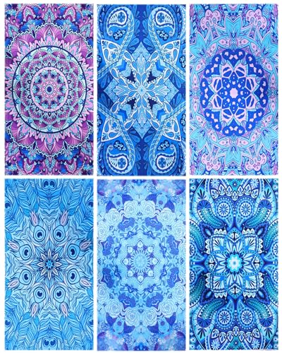 FuWeave 6 Pcs 72 x 36" Microfiber Oversized Beach Towels Large Absorbent Thin Compact Lightweight Sand Free Quick Dry Towels Pack for Travel Pool Yoga Gym Sports Beach Accessories(Mandala)