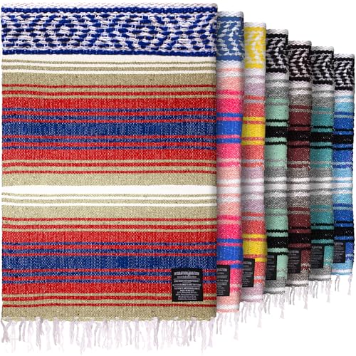 Hydration Nation Authentic Large Handwoven Mexican Striped Throw Blanket - Soft, Durable, Eco-Friendly - 70"x50" – Sunrise - color: Sunrise