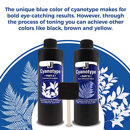 Jacquard Cyanotype Kit Sun Printing for Paper & Fabric Bundled Sponge Brush | 2 part Jacquard cyanotype Sun print chemistry, makes 65+ prints, works on cotton, silk, canvas, wood, leather & paper