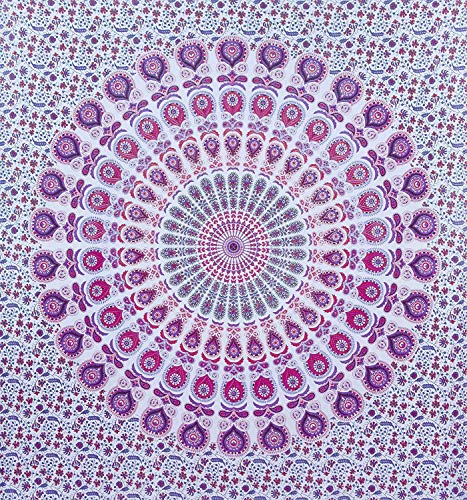 Popular Handicrafts Tapestry Wall Hanging Hippie Mandala Bohemian Hippy Psychedelic Design Indian Peacock Meditation Gypsy Tapestries Bedspread 30 x 40 Inches (76 x 101 cms), Blue - color: White - Pink, size: 40"L x 30"W