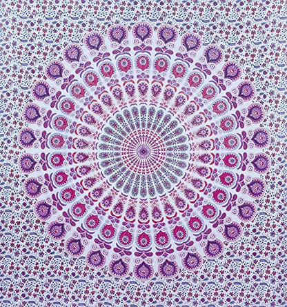 Popular Handicrafts Tapestry Wall Hanging Hippie Mandala Bohemian Hippy Psychedelic Design Indian Peacock Meditation Gypsy Tapestries Bedspread 30 x 40 Inches (76 x 101 cms), Blue - color: White - Pink, size: 40"L x 30"W