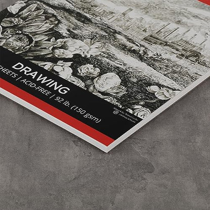 SoHo Urban Artist Softcover Drawing Pad - 9"x12", 12 Pack w/288 Sheets Total - 92 lbs/150gsm, Mixed Media, Dual-Sided, Acid-Free, Wire-Bound, Micro-Perforated, Repeated Erasing & Reworking - size: 9"x12"