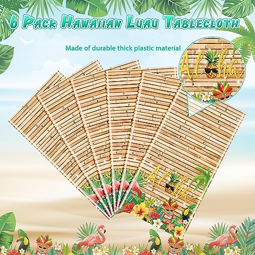 6Pcs Hawaiian Luau Tablecloth Tiki Party Tablecloths Tropical Table Cloth Plastic Disposable Rectangle Table Covers for Tiki Bar Tropical Summer Beach Pool Birthday Party Decorations ,108x 54 Inch - size: 6pcs