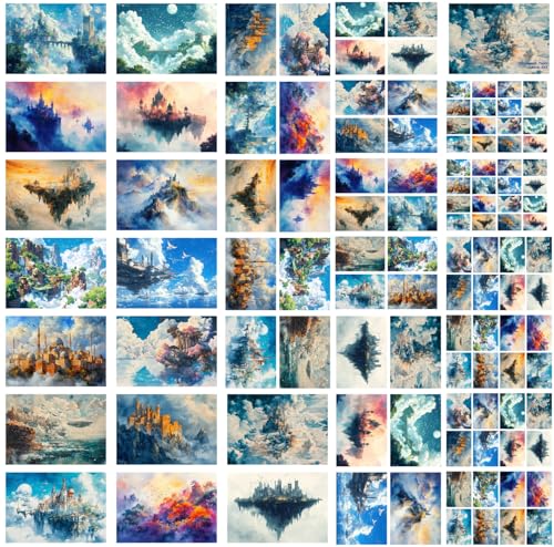 Decoupage Paper Pack (35 Sheets 6"x8") Floating Castles Dreamscape ~ Fantasy Paintings of Majestic Castles in Clouds, Floating Islands, and Surreal Sky Kingdoms in Luminous Fantasy environments - color: Nine