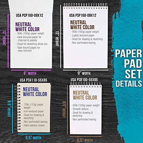 U.S. Art Supply 4-Pad Sketch Book and Drawing Paper Set (242 Sheets) - Sizes (5.5 x 8.5 and 9 x 12 Inch) Spiral Bound, Artist Drawing Pads for Mixed Media