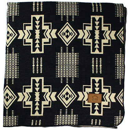 Inca Aztec Throw, Queen, King Blanket | Southwest Indian Navajo Boho Style | Native Cover for Camping, Bedding, Couch, Vanlife | Faux Alpaca, Lightweight, Hypoallergenic (Obsidian Black, Throw) - color: Obsidian Black, size: Throw Blanket