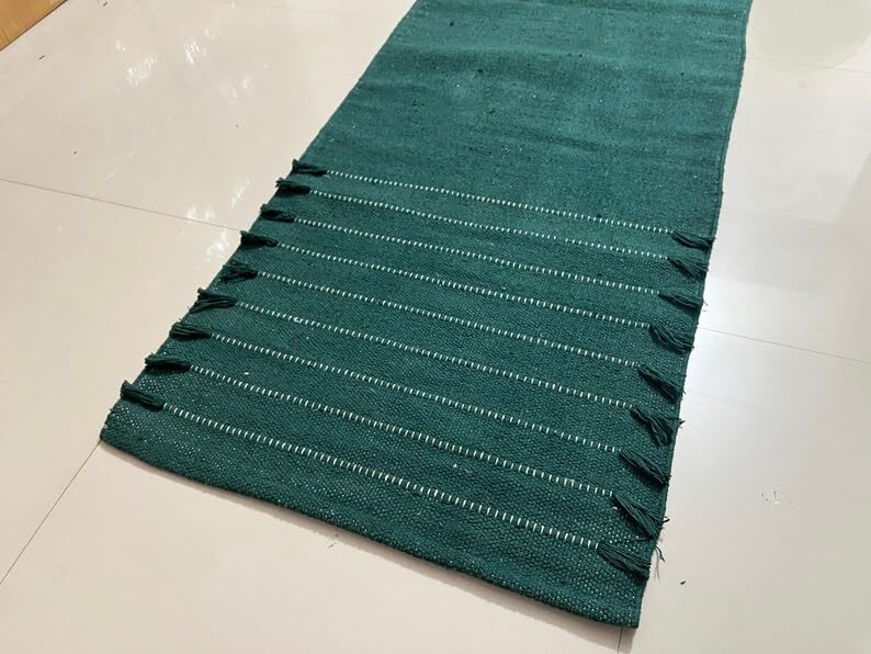 Payal Rugs Cotton Yoga Mat - Eco-Friendly Hand-Woven Rug - Non Slip & Thick (24”x72”x5mm) for Yoga Everyday Fitness at Home - Comfortable Extra-Long - color: Dark Green 03