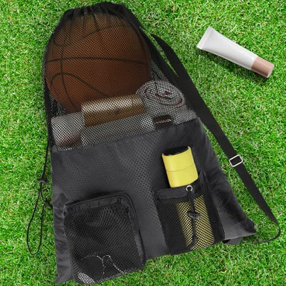 NATURAL STYLE Mesh Drawstring Gym Swim Beach bag, Large Waterproof Pool Sports Backpack for Swimming Gear Workout Yoga Travel - color: Black