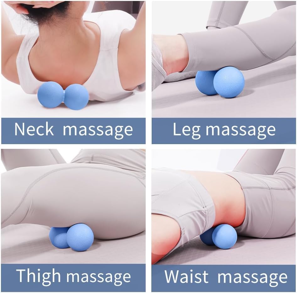 Double Lacrosse & Micro-Elastic Peanut Massage Ball - Myofascial Release Tool for Muscle, Back, Foot, and Physical Therapy, Mobility Roller for Acupressure and Relaxation (Blue) - color: Blue