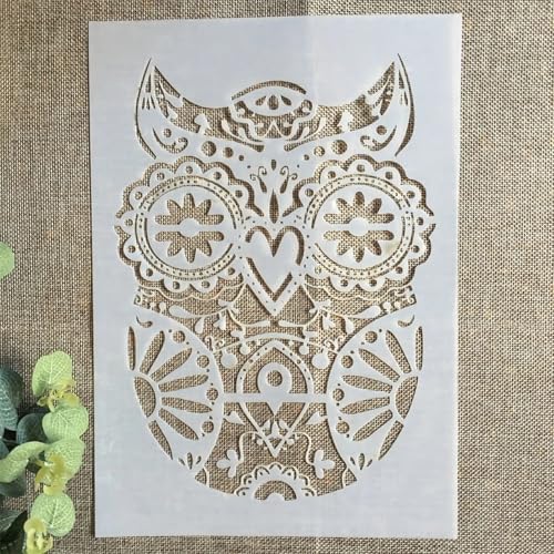 TIAMECH A4 Reusable Mandala Owl Stencil for Painting | Cute Owl Layering Template, DIY Wall Art, Wood Furniture, Scrapbook & Crafts (8.3x11.7inch) - style: Mandala Owl