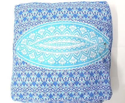INDIAN CRAFT CASTLE Mandala Mandala Barmeri Large Floor Pillow Cover Cushion Meditation Seating Ottoman Throw Cover Hippie Decorative Zipped Bohemian Pouf Ottoman Cases Blue Ombre 16" Square
