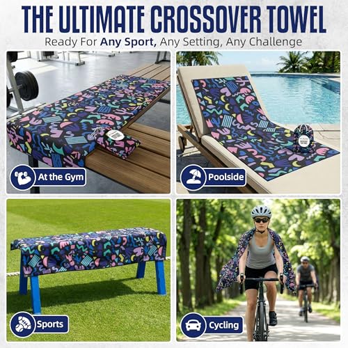 CHEEKY WINX Microfiber Gym Towel – Highly Absorbent Microfiber Sweat Towel, Quick-Dry Lightweight Design, Odour-Resistant Fabric, Matching Carry Bag, Blackfiesta, Large (120 x 60 cm) - color: Black Fiesta, size: Large