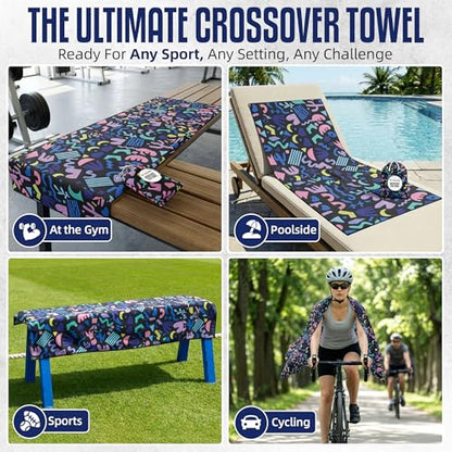 CHEEKY WINX Microfiber Gym Towel – Highly Absorbent Microfiber Sweat Towel, Quick-Dry Lightweight Design, Odour-Resistant Fabric, Matching Carry Bag, Blackfiesta, Large (120 x 60 cm) - color: Black Fiesta, size: Large