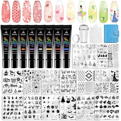 Biutee 15Pcs Nail Stamping Kit Nail Stamp Plate 8 Nail Stamping Gel Polish | 1 Nail Stamper and Scraper with Storage Bag, Nail Stamper Kit Flower Leaves Star Template Design - color: 27 Piece Set