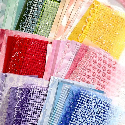 BADAO 90 Sheets Sticker Scrapbook Paper Supplies for DIY | 6 Pack Mesh Fabric Scrapbooking Kits,5.11x7.08Inch Textured Aesthetic Paper Scrap Book Material for DIY Decorative Mixed Set