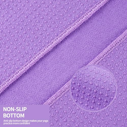 MICROFI Microfiber Hot Yoga Towel Mat, 24 x 72 inches, with Non-Slip Silicone Grip, Secure Fit Elastic Straps (Purple) - color: Purple