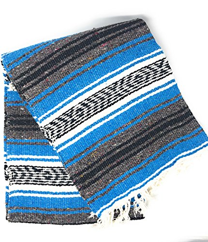 Mexican Falsa Blanket Authentic 52" X 72" Pick Your Own Color (Blue/Grey/Black) - color: Blue/Grey/Black