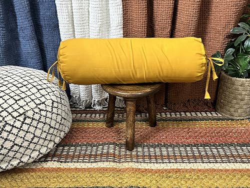 Saffron Round Bolster Removable Cover Cotton Mustard - color: Mustard, size: 6" x 16"