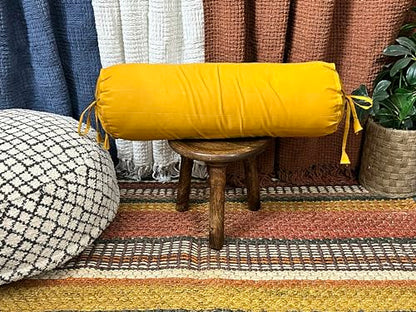 Saffron Round Bolster Removable Cover Cotton Mustard - color: Mustard, size: 6" x 16"
