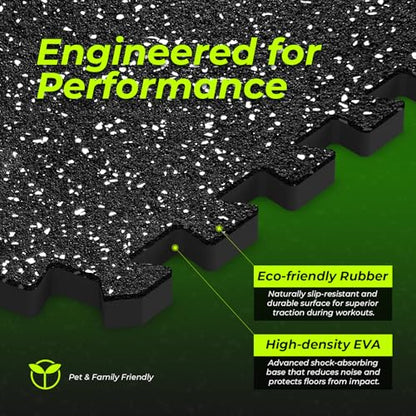 0.56'' Thick 48 Sq Ft Rubber Top High Density EVA Foam Exercise Gym Mats Non-Slip 12 Pcs - Interlocking Puzzle Floor Tiles for Home Gym Heavy Workout Equipment Flooring - 24 x 24in Tile