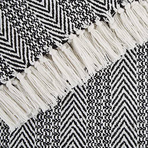DII Herringbone Striped Collection Cotton Throw Blanket, 50x60, Black - color: Black, size: 50x60"