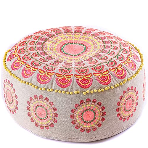 Yoga Décor Floor Cushion Cover Red Moroccan Seating Area Boho Floor Pillow Accent Your Living Room, Bedroom, Nursary or Kids Room Bedroom Décor Pouf Ottoman Stool Footstool Cotton 24x8 Unstuffed - color: Red Peacock, style: Pouf Cover