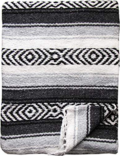 Genuine Mexican Handwoven Premium Large Heavyweight Falsa Serape & Yoga Blanket | Beach & Picnic Blanket (Large Heavy, Dark Gray) - color: Dark Gray Heavy