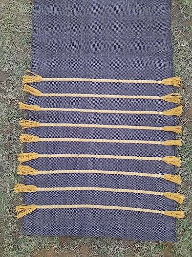 Jaipur art & Rugs Cotton Yoga Mat - Eco-Friendly Hand-Woven Rug - Non Slip & Thick (24”x72”x5mm) for Everyday Fitness at Home - Comfortable Extra-Long - color: Yellow Dark Blue