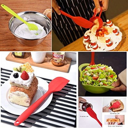Silicone Spatulas Set, Rubber Spoon Spatula Heat Resistant Spoonula One Piece Design Seamless Spatula Non-Stick Scrapers Baking Mixing Tool (Red Set) - color: Red Set