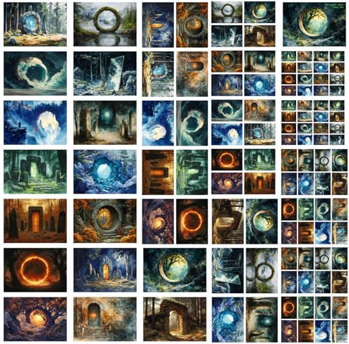Decoupage Paper Pack (35 Sheets 6"x8") Ancient Portal Realms ~ Mystical Gateways of Stone, Flame, Light, and Shadow—Transporting viewers Through Fantasy Worlds Painted in Rich Magical Detail - color: Seven