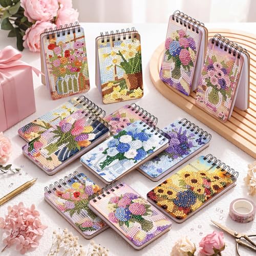 Fuyoooo 12 Pcs Fresh Floral Diamond Art Notebook for Adults, 4.72 x 2.83'' | Summer Fresh Floral Diamond Art Kits, Flower DIY Cover Notebook Diamond Painting for Beginner, 5d Journal Notepad Accessories - style: Fresh Floral