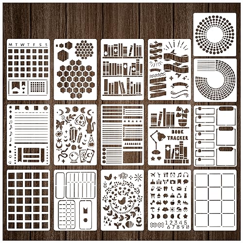 16 Pieces Journal Stencils for Dotted Journals Supplies, Happy Planner Stencils for Journaling DIY Drawing Templates Accessories Kit for Notebook Cards Scrapbook (16 Journal) - style: 16 journal