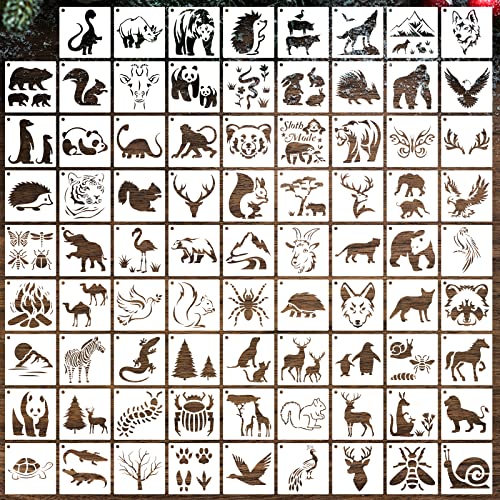 80 Pcs 3 x 3 Inch Stencils for Painting on Wood, Reusable Farm & Animal Plastic Stencils DIY Craft Paint Template Set for Wall Home Decor - style: Animal