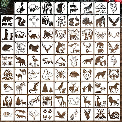 80 Pcs 3 x 3 Inch Stencils for Painting on Wood, Reusable Farm & Animal Plastic Stencils DIY Craft Paint Template Set for Wall Home Decor - style: Animal