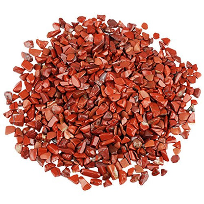 SUNYIK Natural Red Jasper Tumbled Chips Stones with Root Chakra Pillow | 0.5LB/230g Crushed Crystal Quartz Chips for 7 Chakra Healing Meditation Yoga Reiki Energy Balancing - color: Red/Red
