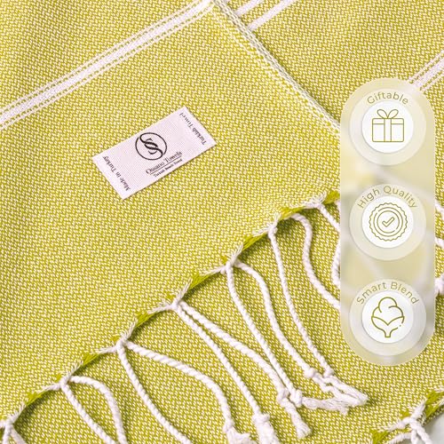 Ossano Turkish Beach Towel Quick Dry & Absorbent Oversized (39" x 71") - Compact, Versatile and Functional as Yoga Mat, Picnic Blanket, Travel Blanket, Bath, Camp and Shower Towel - Yellow - color: Yellow